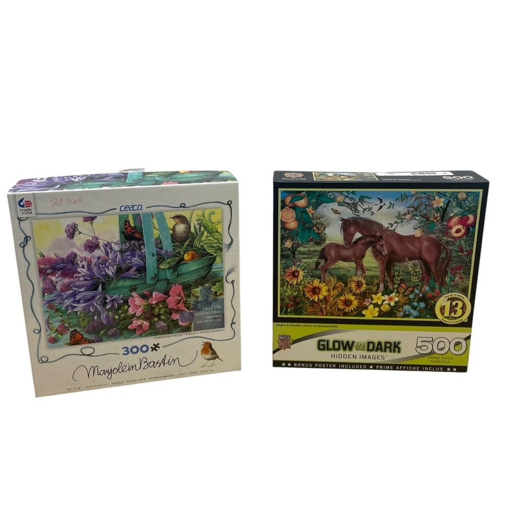 Ceaco 300-500 Piece Lot Jigsaw Puzzle Basket Flowers Horses